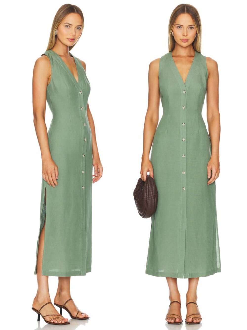 Onia Sage Green Button-Front Maxi Dress